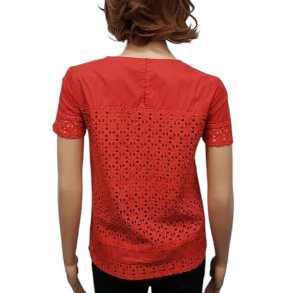 MADEWELL Starstitch Eyelet Anglaise Top Size XS Poppy Red Short Sleeves - Picture 7 of 13